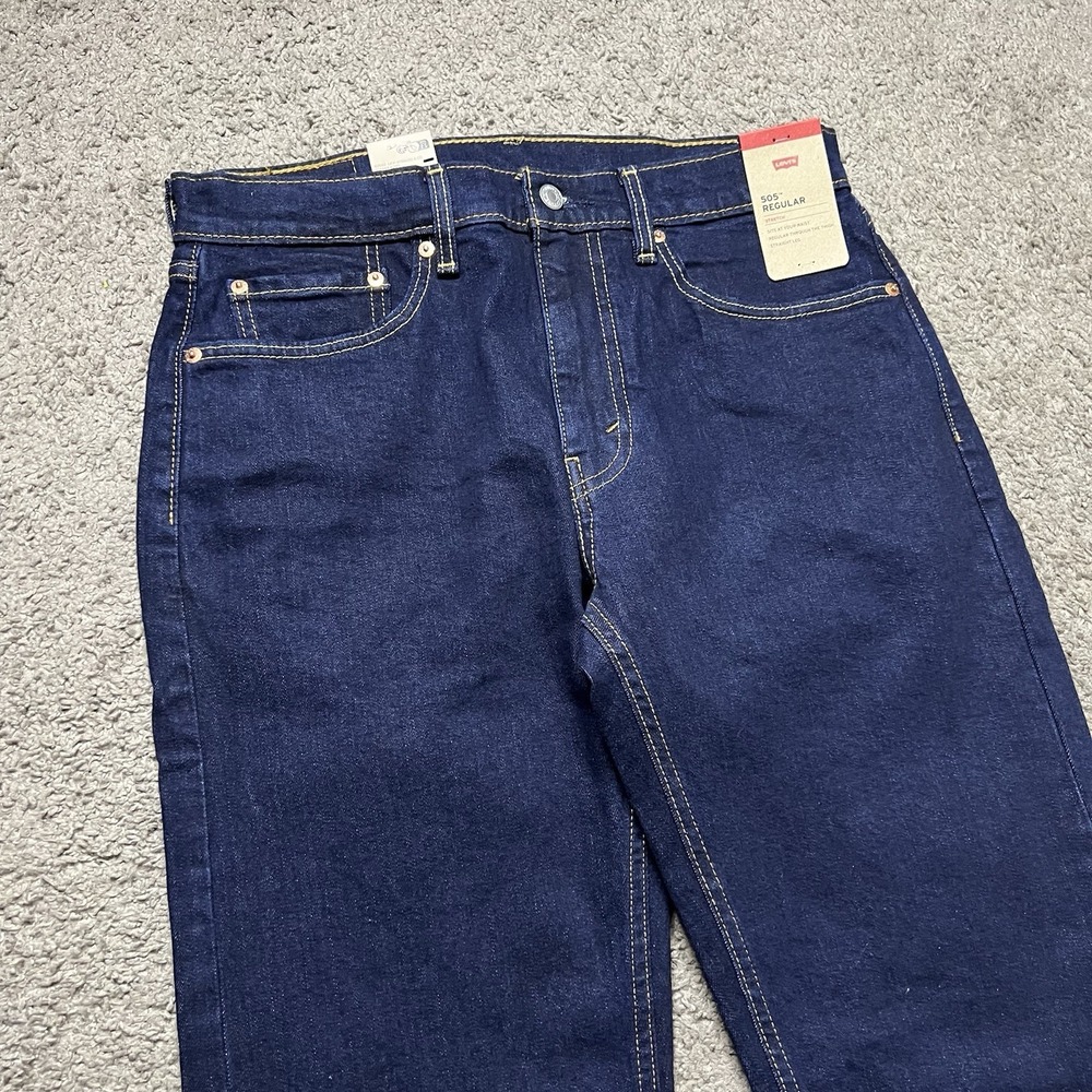 Levis 505 Jeans Mens 32x32 Blue Dark Wash Regular Fit Straight Leg New With Tags
